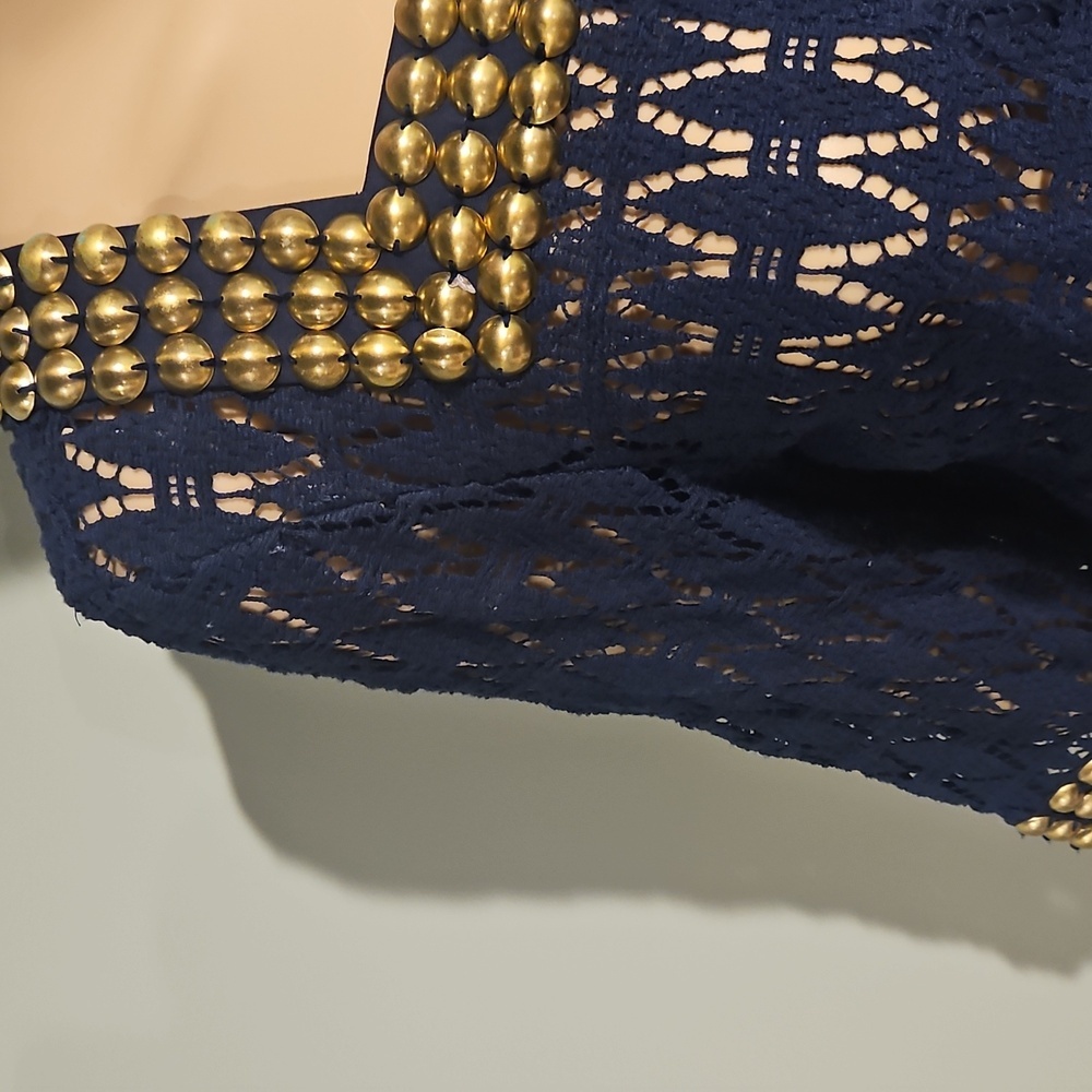 TRINA TURK LOS ANGELES PALM SPRINGS Navy Gold Cropped Bolero Women's Jacket 10. - Picture 3 of 7